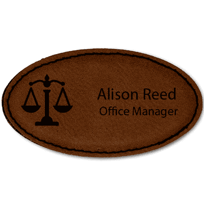 Scales of Justice Leatherette Oval Law Office Name Tag