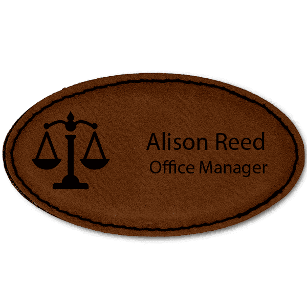 Scales of Justice Leatherette Oval Lawyer Name Tag