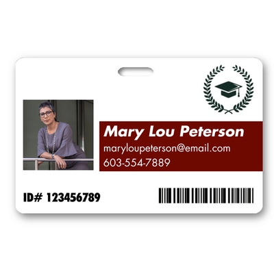 Custom Name Color & School Logo Horizontal Photo ID with Barcode