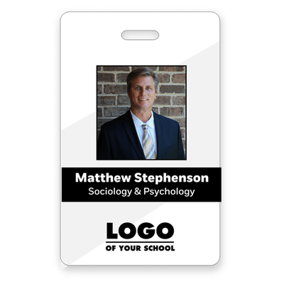 Custom Name Color & School Logo Vertical Photo ID with Barcode