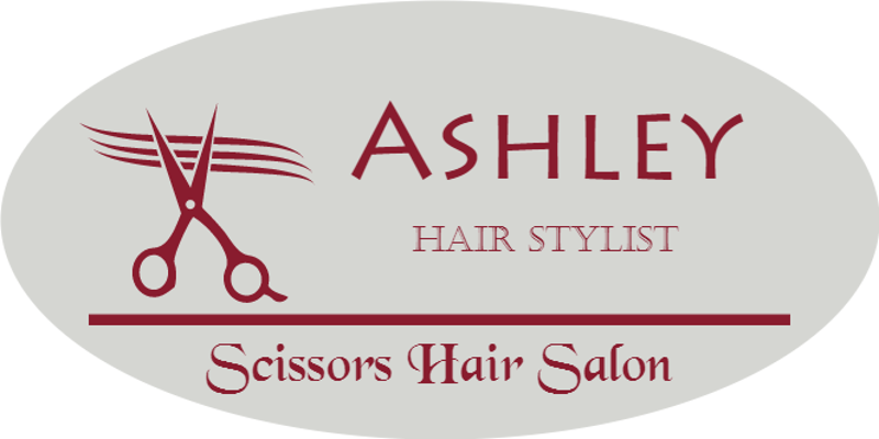Scissors 3 Line Oval Hair Salon Name Tag