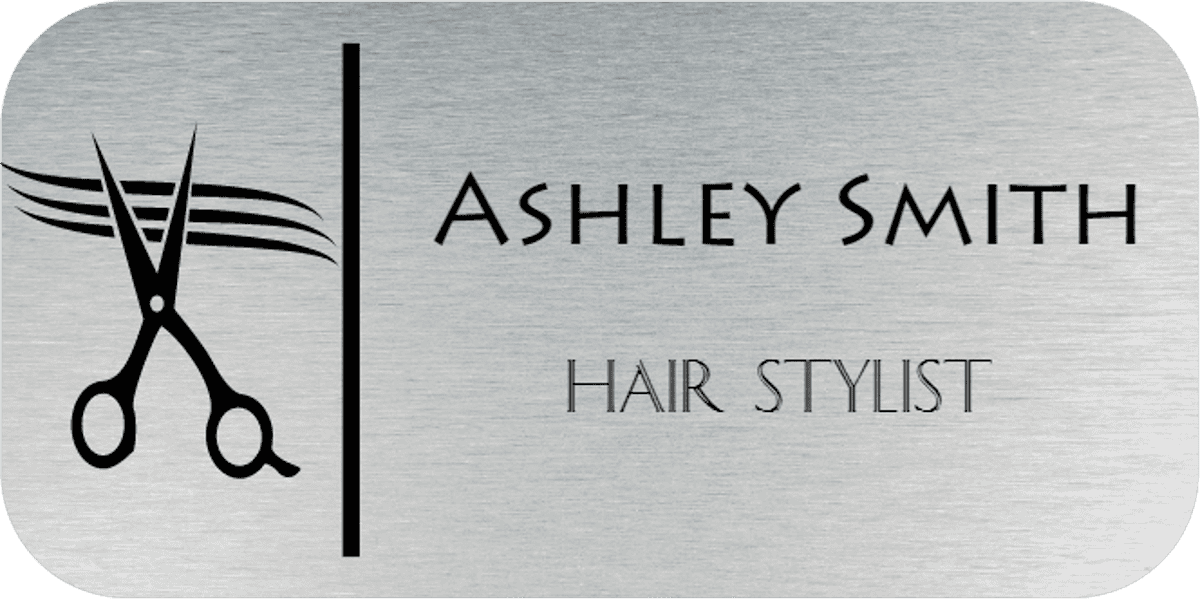 Scissors Hair Salon 2 Line Rectangle Boutique Name Tag