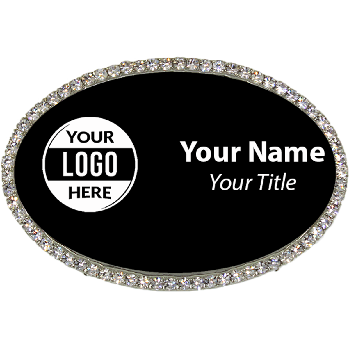 Silver and Black Oval Bling Name Tag