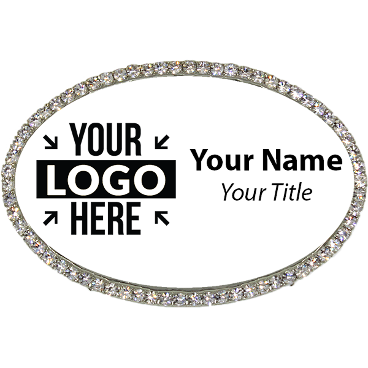 Silver and White Oval Bling Name Tag