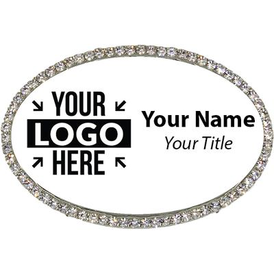 Silver and White Oval Bling Name Tag