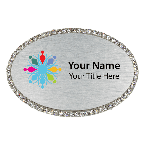 Rhinestone Magnetic Oval Name Badges