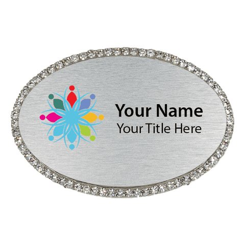 Rhinestone Magnetic Oval Name Badges