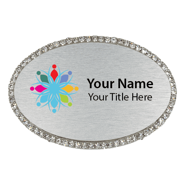 Rhinestone Magnetic Oval Name Badges