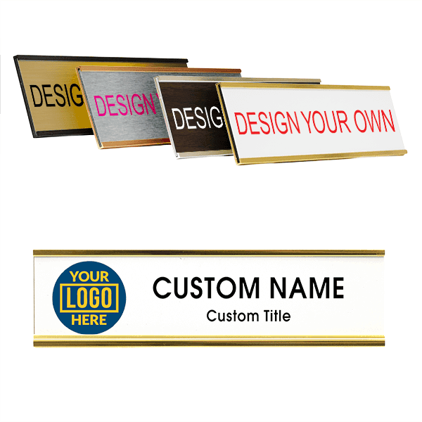Custom 2" x 8" Full Color Wall Plate with Holder - Left Logo Office Door Sign