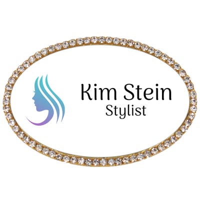 Sparkly Hair Stylist Oval Name Tag