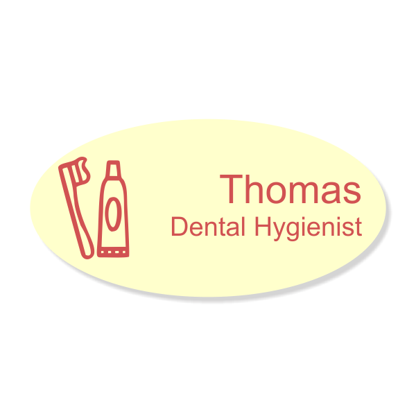 Toothbrush and Toothpaste Oval Dentist Name Tag