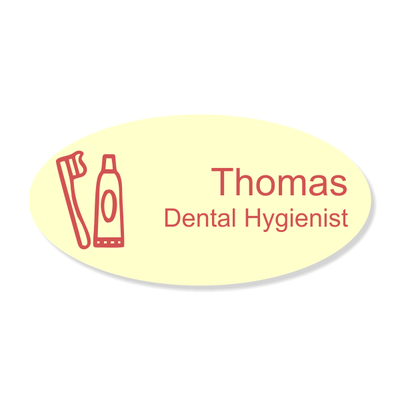 Toothbrush and Toothpaste Oval Dentist Name Tag