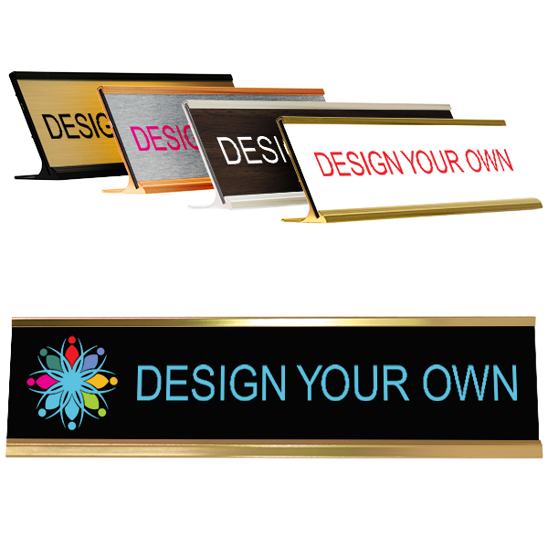 2" x 8" Full Color Desk Plate with Holder