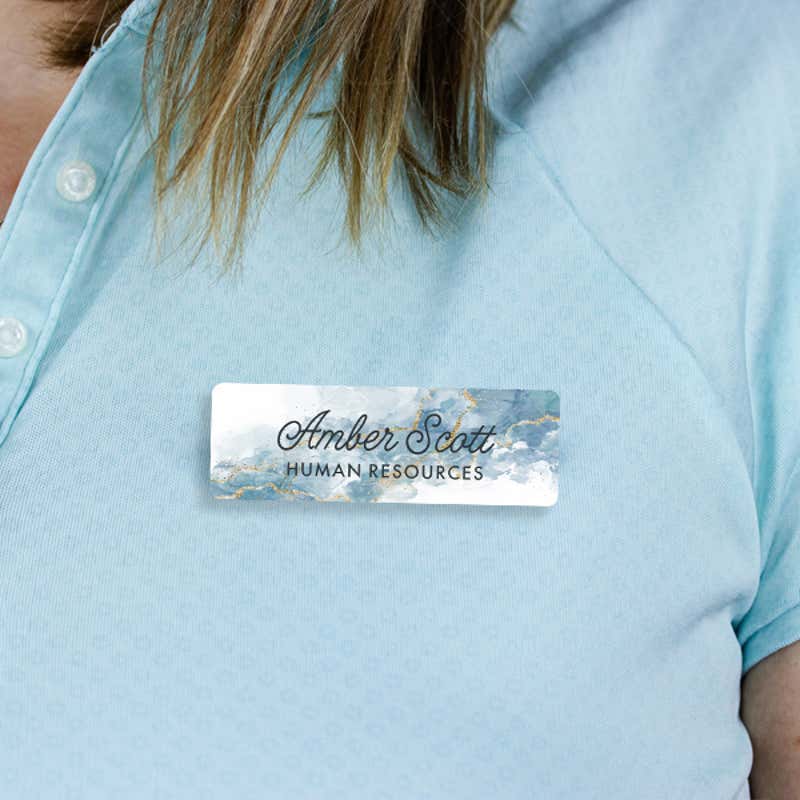Blue Marble Name Tag On Blue Shirt