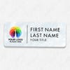 1.25" x 3" UV Printed Full Color Upload Your Logo Name Tag on Soft Cloud Background on White Shirt