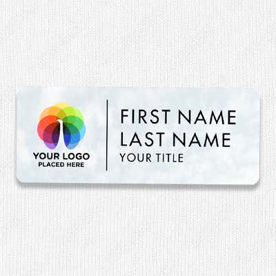 1.25" x 3" UV Printed Full Color Upload Your Logo Name Tag on Soft Cloud Background - alternate view
