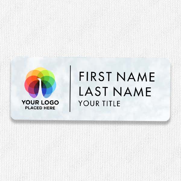 1.25" x 3" UV Printed Full Color Upload Your Logo Name Tag on Soft Cloud Background