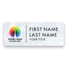 1.25" x 3" UV Printed Full Color Upload Your Logo Name Tag on Soft Cloud Background on White Background