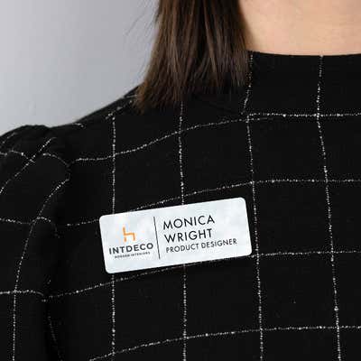 1.25" x 3" UV Printed Full Color Upload Your Logo Name Tag on Soft Cloud Background - alternate view