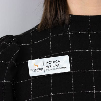 1.25" x 3" UV Printed Full Color Upload Your Logo Name Tag on Soft Cloud Background - alternate view