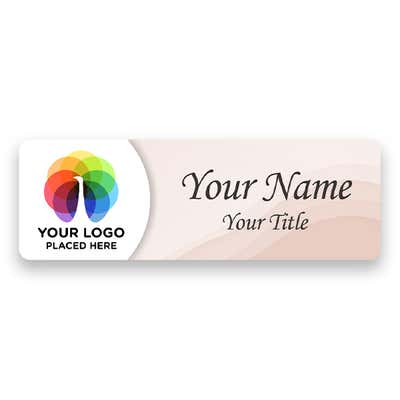 1" x 3" UV Printed Full Color Upload Your Logo Name Tag on Neutral Colored Pastel Wave Background on White Background
