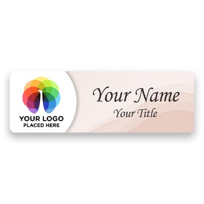 1" x 3" UV Printed Full Color Upload Your Logo Name Tag on Neutral Colored Pastel Wave Background on White Background
