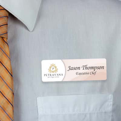 1" x 3" UV Printed Full Color Upload Your Logo Name Tag on Neutral Colored Pastel Wave Background - alternate view