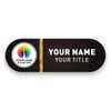 1" x 3" UV Printed Full Color Upload Your Logo Name Tag on Rounded Corner Black Gradient Background with Gold Stripe on White Background