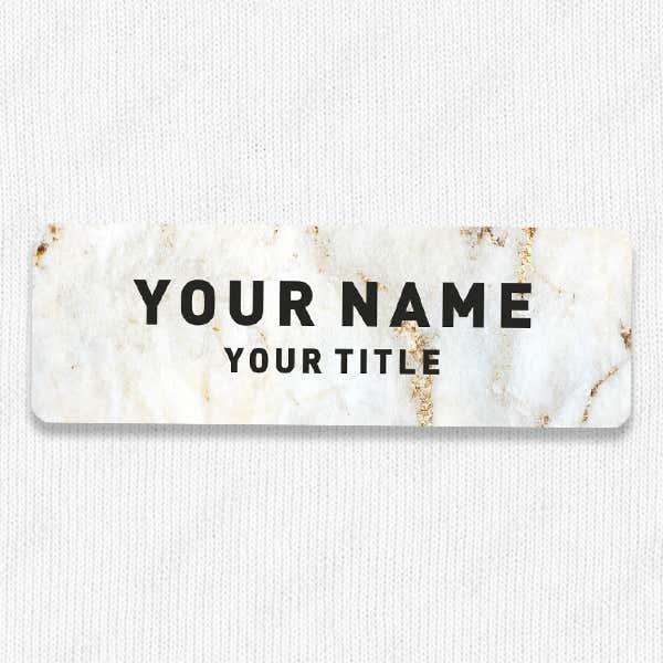1" x 3" UV Printed Full Color Name Tag on Elegant Marble Background with Bold Custom Text