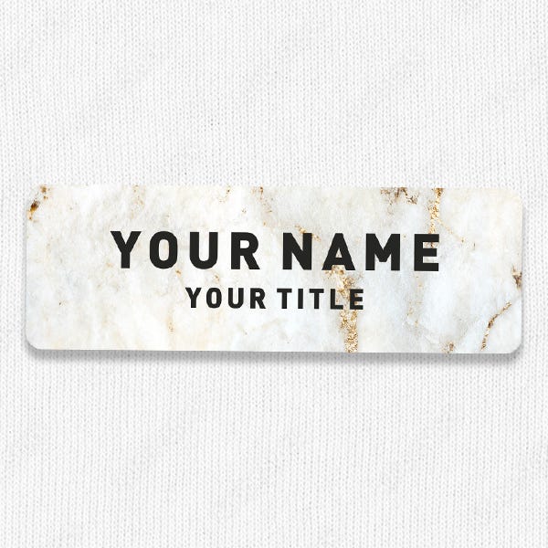 1" x 3" UV Printed Full Color Name Tag on Elegant Marble Background with Bold Custom Text