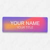 1" x 3" UV Printed Full Color Name Tag on Modern Purple Gradient Background on White Shirt