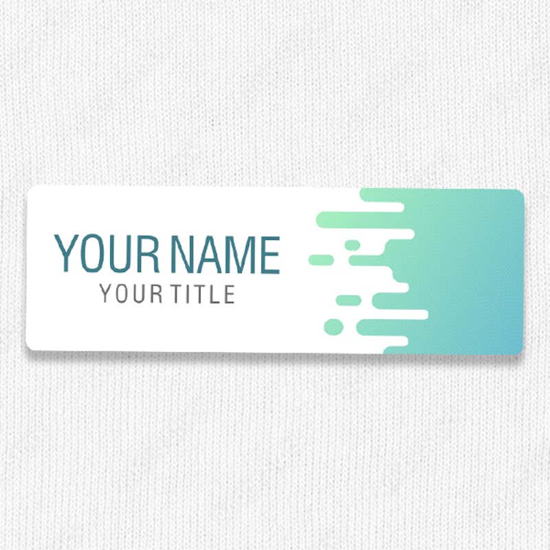 1" x 3" UV Printed Full Color Name Tag with Wave Pattern and Bold Condensed Custom Text on White Shirt