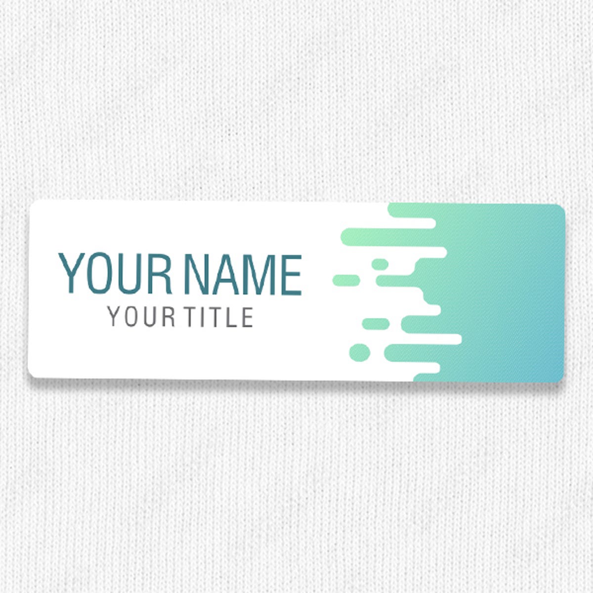 1" x 3" UV Printed Full Color Name Tag with Wave Pattern and Bold Condensed Custom Text on White Shirt