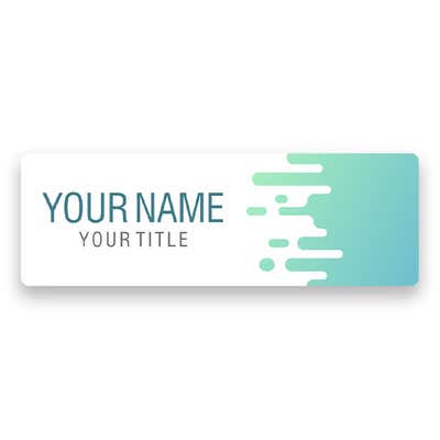 1" x 3" UV Printed Full Color Name Tag with Wave Pattern and Bold Condensed Custom Text on White Background
