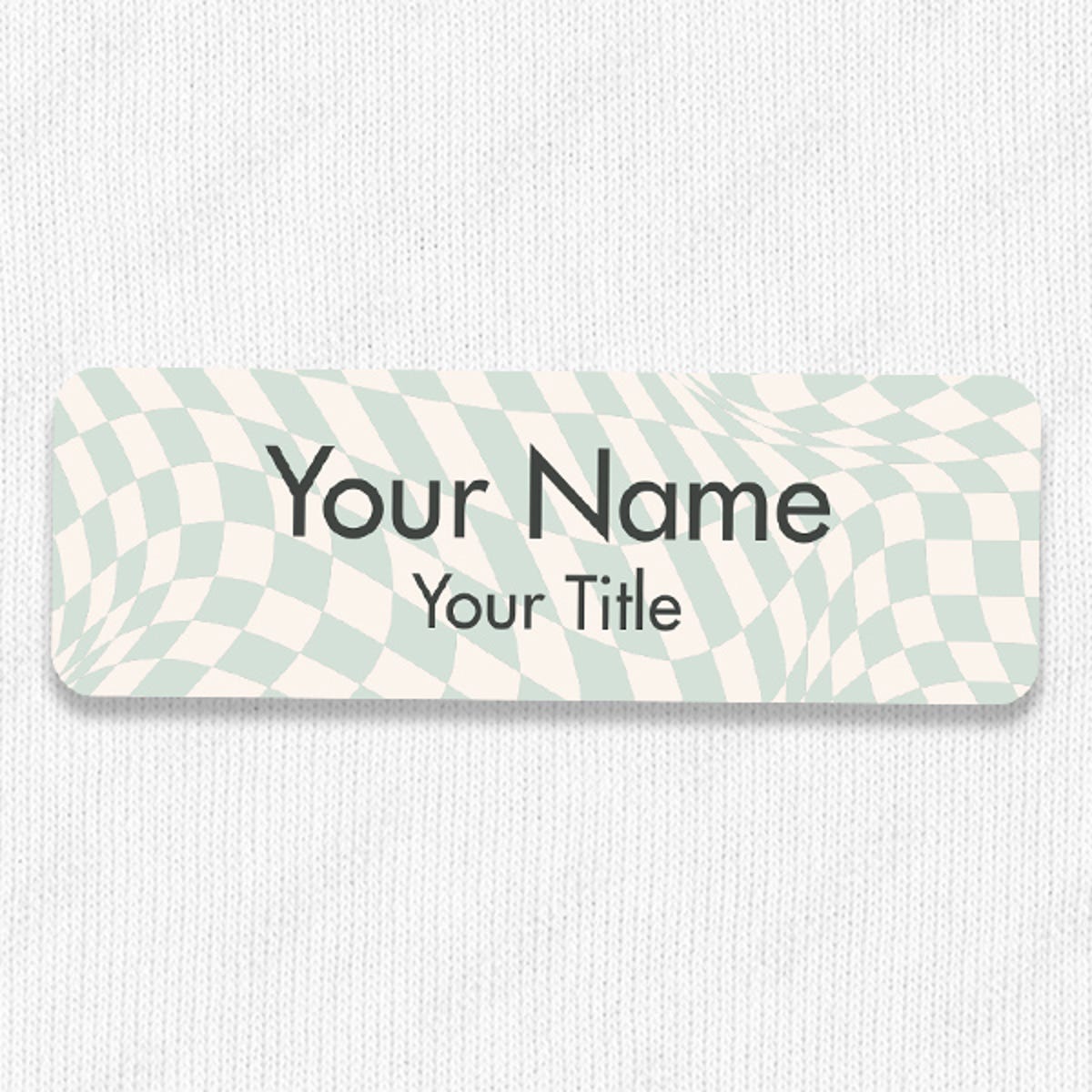 1" x 3" UV Printed Full Color Name Tag on Wave Checkered Pattern Background on White Shirt