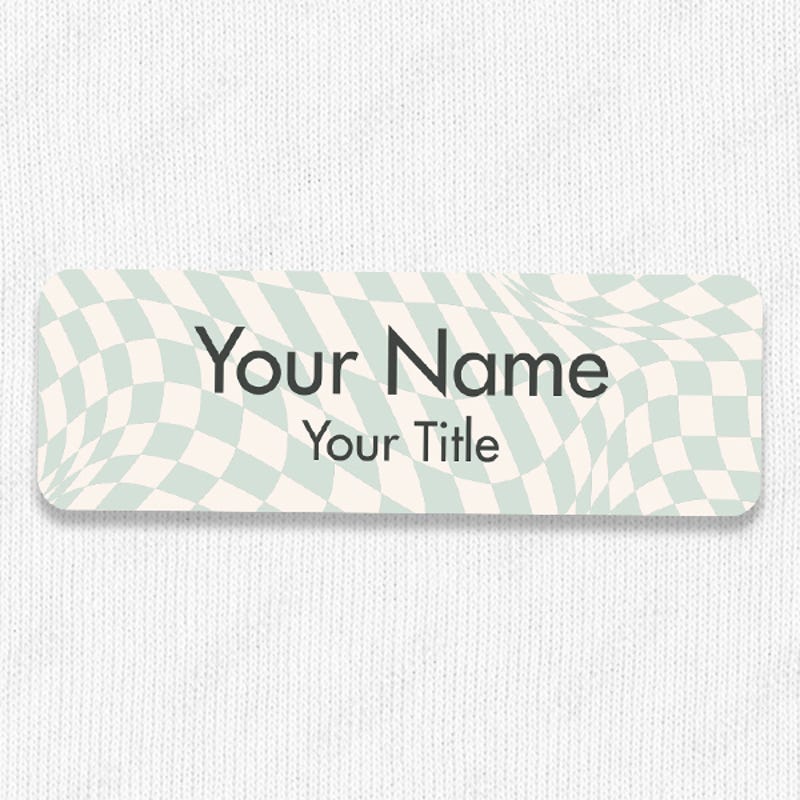 1" x 3" UV Printed Full Color Name Tag on Wave Checkered Pattern Background on White Shirt