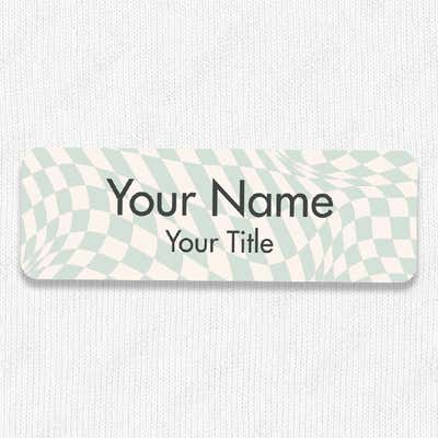 1" x 3" UV Printed Full Color Name Tag on Wave Checkered Pattern Background - alternate view