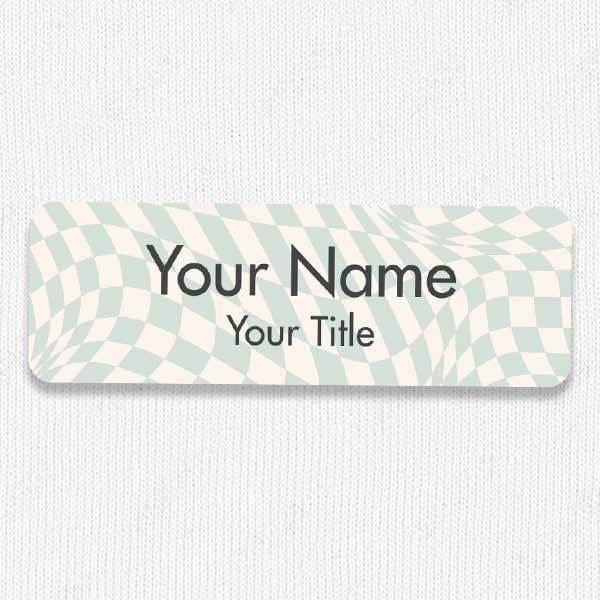 1" x 3" UV Printed Full Color Name Tag on Wave Checkered Pattern Background