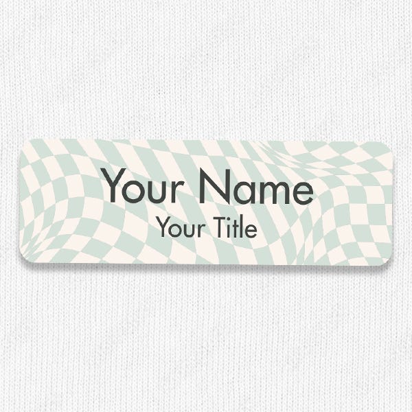 1" x 3" UV Printed Full Color Name Tag on Wave Checkered Pattern Background