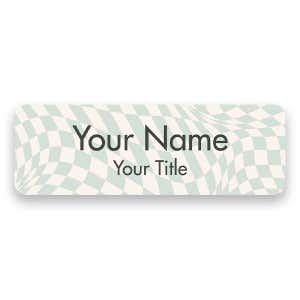 1" x 3" UV Printed Full Color Name Tag on Wave Checkered Pattern Background on White Background