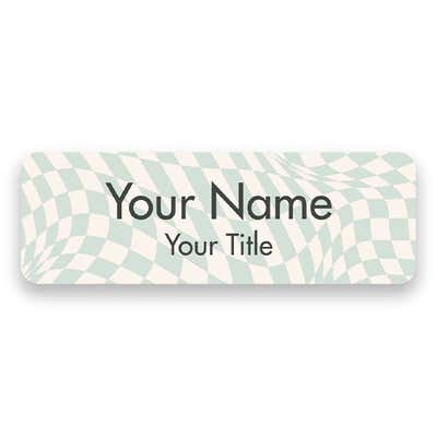 1" x 3" UV Printed Full Color Name Tag on Wave Checkered Pattern Background on White Background