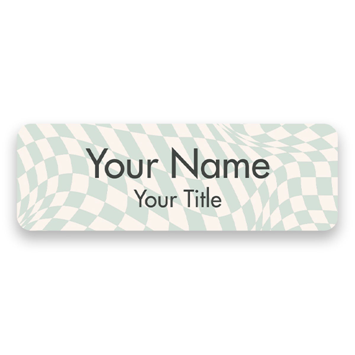 1" x 3" UV Printed Full Color Name Tag on Wave Checkered Pattern Background on White Background