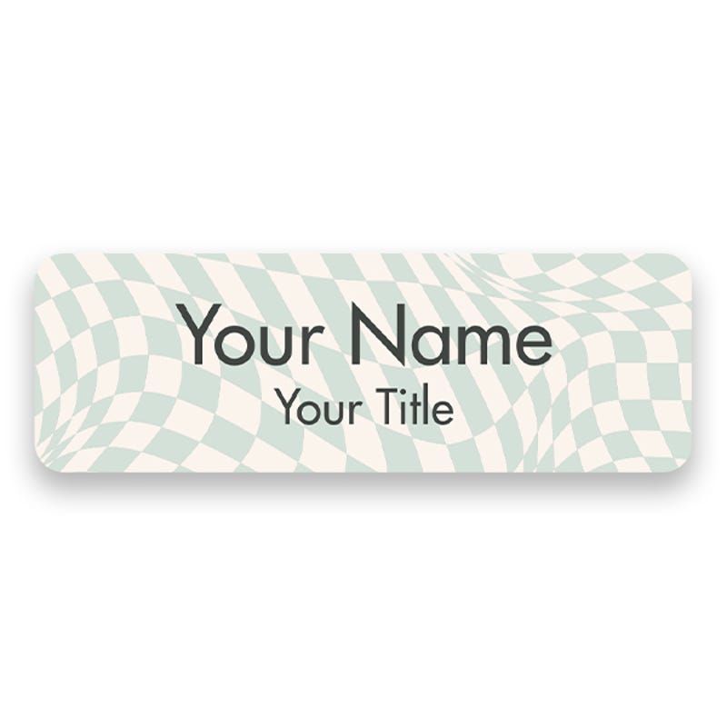 1" x 3" UV Printed Full Color Name Tag on Wave Checkered Pattern Background on White Background