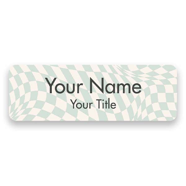 1" x 3" UV Printed Full Color Name Tag on Wave Checkered Pattern Background