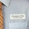 1" x 3" UV Printed Full Color Name Tag on Wave Checkered Pattern Background on White Shirt with Tie