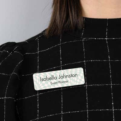1" x 3" UV Printed Full Color Name Tag on Wave Checkered Pattern Background - alternate view
