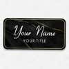 1.5" x 3" UV Printed Full Color Name Tag on Black and Marble Background on White Shirt