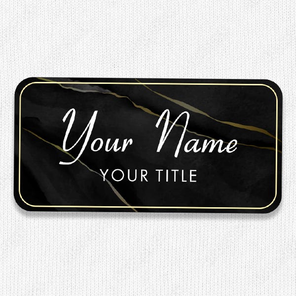 1.5" x 3" UV Printed Full Color Name Tag on Black and Marble Background
