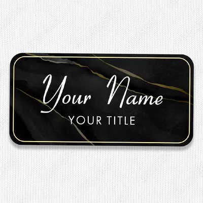 1.5" x 3" UV Printed Full Color Name Tag on Black and Marble Background - alternate view