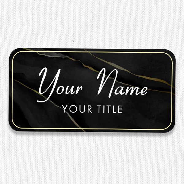 1.5" x 3" UV Printed Full Color Name Tag on Black and Marble Background